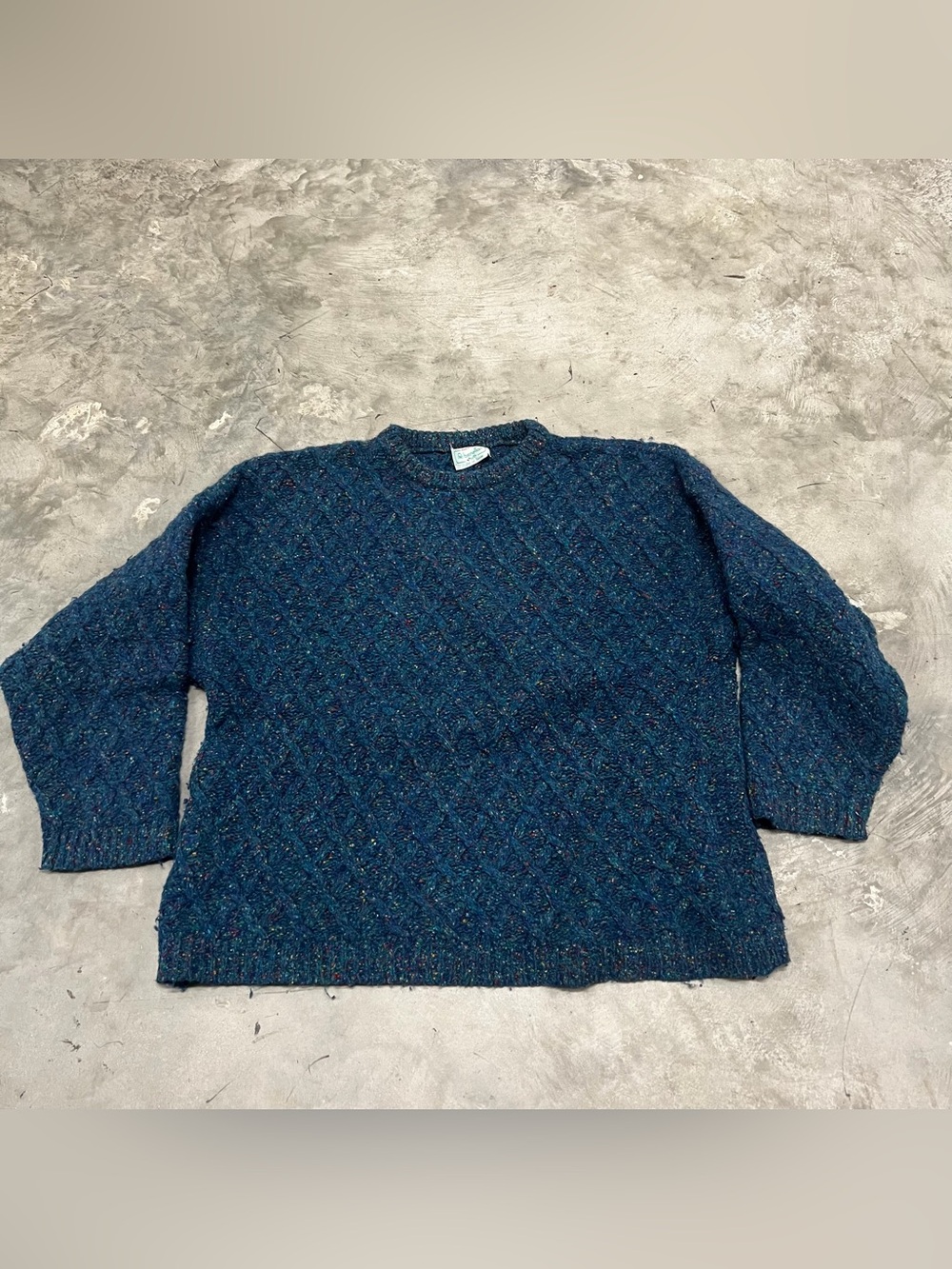 Vintage Benetton Wool Cable Knit Sweater Blue Multicolor Women's Size M/L